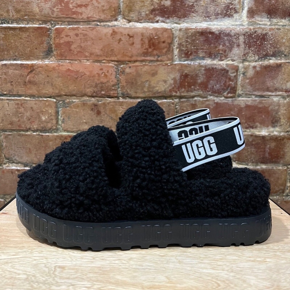 NEW! UGG Oh Fluffita Slides Fluffy Black Sherpa Women's Size 9